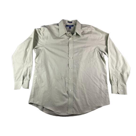Croft & Barrow Shirt Mens 34 / 35 Button Down 17.5 inch Green Solid Non Iron - Picture 1 of 11